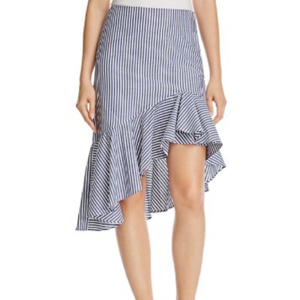 AQUA Blue/White Stripped Asymmetric Ruffled Skirt